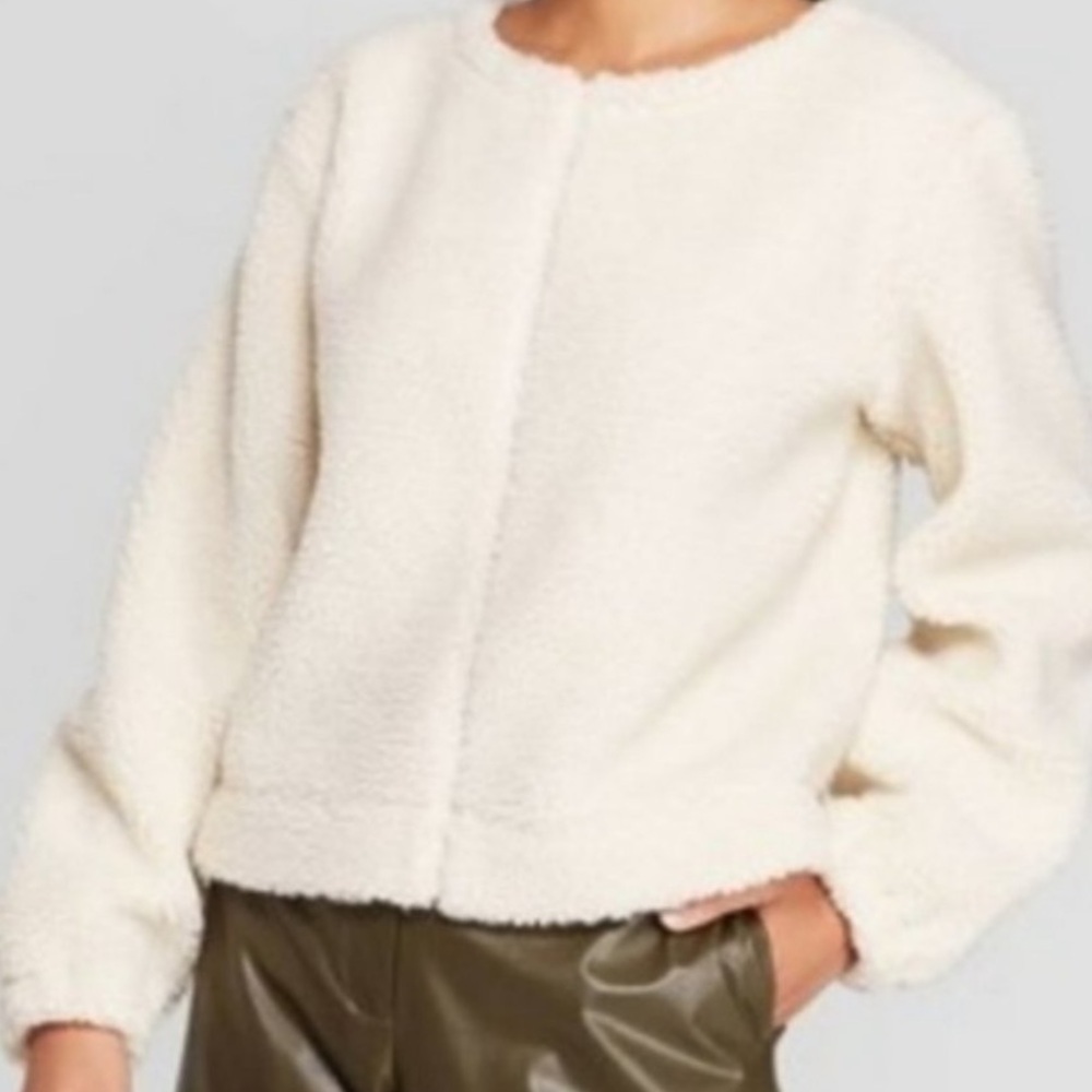 Prologue White Sherpa Boxy Sweater